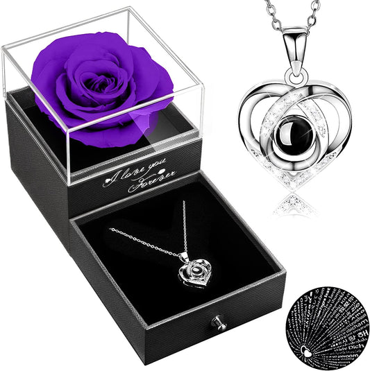 Everlasting Rose & Love Necklace Set